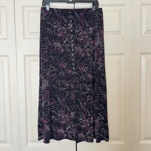 Vintage 90s Briggs New York black & pink/purple floral maxi skirt size large (p)